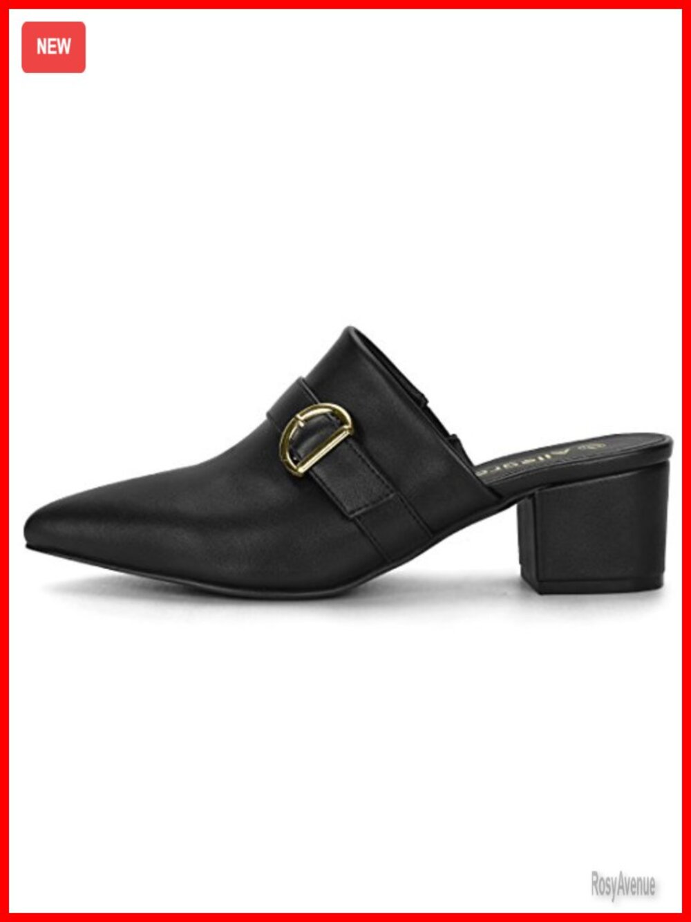 Pointed Toe Slip On Block Heel Mules Sandals Buckle Strap